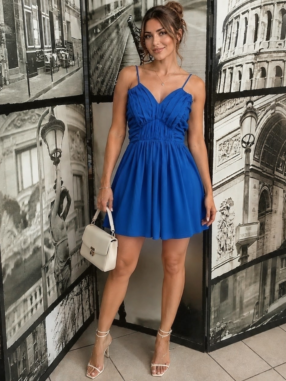 BKE Royal Blue Size Medium Fit & Flare, Boho strappy Mini Dress